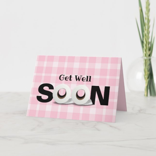 Get Well Soon toilet paper roll pink plaid Card (Front)
