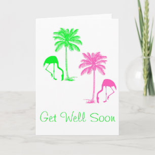 Get Well Soon Tropical Palm Trees Flamingos Card