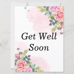 Get well soon, watercolor pink floral stylish card