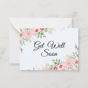 Get well soon, watercolor pink floral stylish card