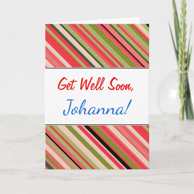 "Get Well Soon" + Watermelon-Inspired Stripes Card (Front)