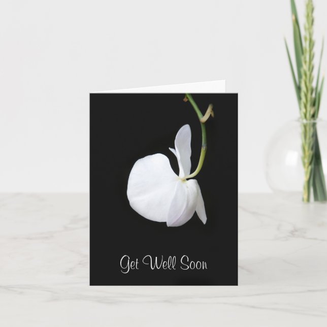 Get Well Soon White Flower Hanging on Black Card (Front)