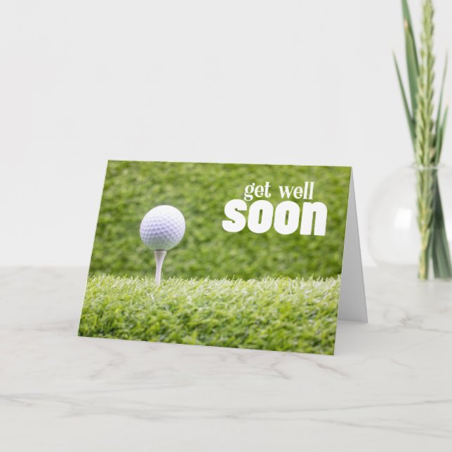 Get well soon with golf ball on green for golfer  card (Front)