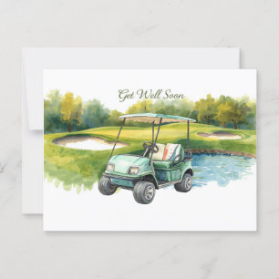 Get well soon with Golf Cart on green Postcard