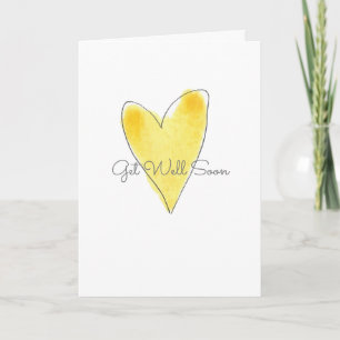 Get Well Soon Yellow Watercolor Heart Love Card