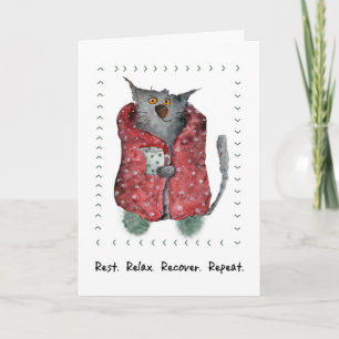 Get Well Wishes Whimsical Cosy Cat Illustration Card