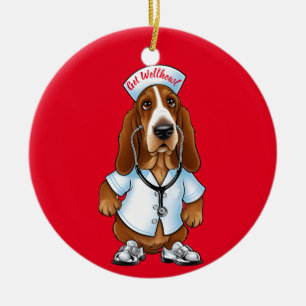 Get Wellhowl basset hound in nurse outfit Ceramic Tree Decoration