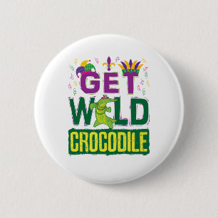 Get Wild Crocodile Mardi Gras Alligator 6 Cm Round Badge
