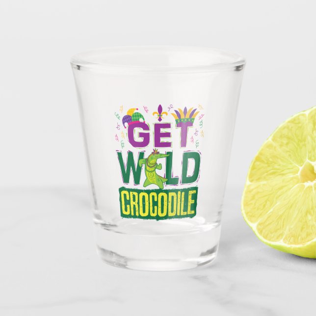 Get Wild Crocodile Mardi Gras Alligator Shot Glass (Front)