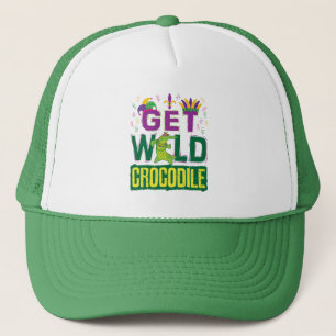 Get Wild Crocodile Mardi Gras Alligator Trucker Hat
