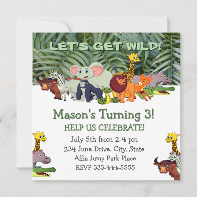 Get Wild! Custom Child Jungle Birthday Invitation (Front)