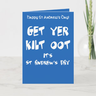 Get Yer Kilt Oot Its St Andrews Day Fun White Text Card