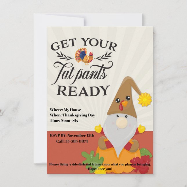 Get Your Fat Pants Thanksgiving Invites. Editable Invitation (Front)
