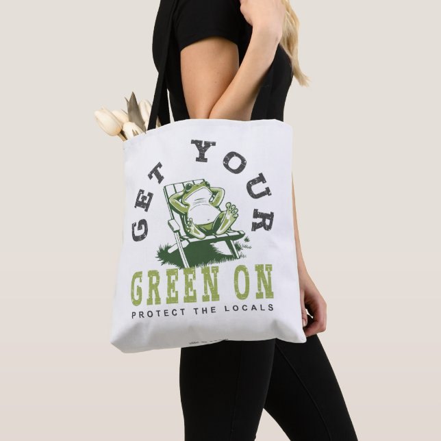 Get Your Green On Fun Frog Eco-Friendly  Tote Bag (Close Up)