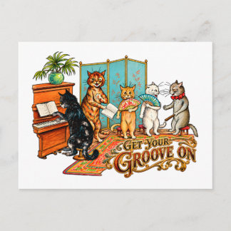 Get Your Groove On Vintage Musical Cats Postcard