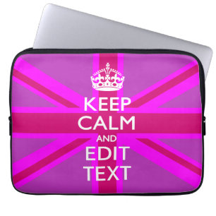 Get Your Keep Calm Text on Fuchsia Union Jack Laptop Sleeve