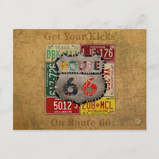 Get Your Kicks on Route 66 License Plate Art Postcard