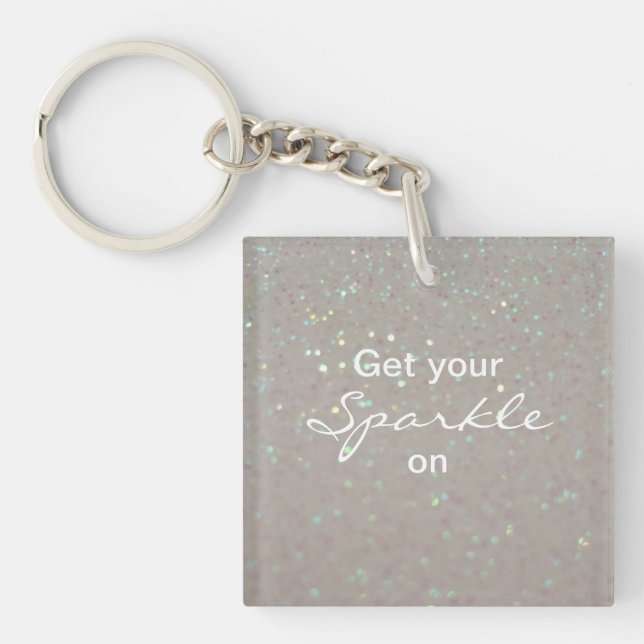Get your Sparkle on - pink faux glitter key chain (Front)