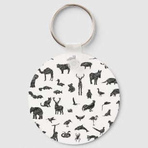 Getekende safari wilde dieren print. Dierenpark, Key Ring