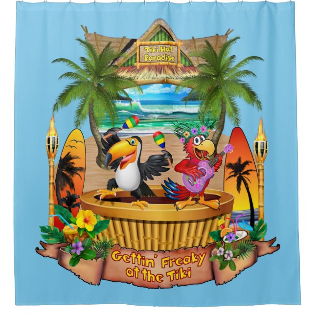 GETTIN' FREAKY AT THE TIKI SHOWER CURTAIN (Front)