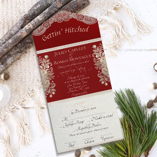Gettin' Hitched Ribbon & Lace - Red All In One Invitation