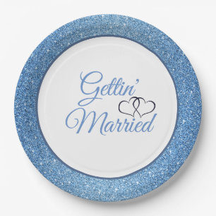Gettin' Married Blue Glitter 9" Paper Plates