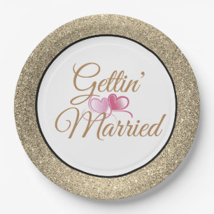Gettin' Married Gold Glitter 9" Paper Plates