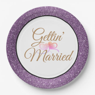 Gettin' Married Purple Glitter 9" Paper Plates
