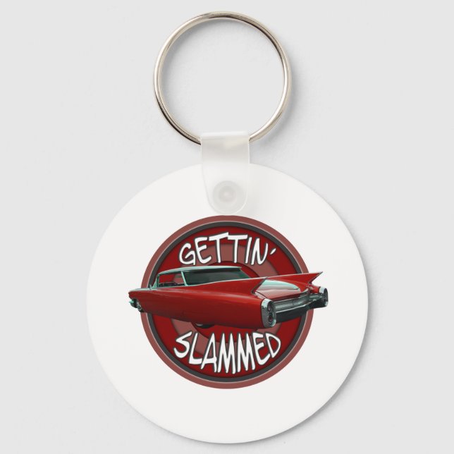 gettin slammed 1960 Cadillac Rollin red lowrider Key Ring (Front)