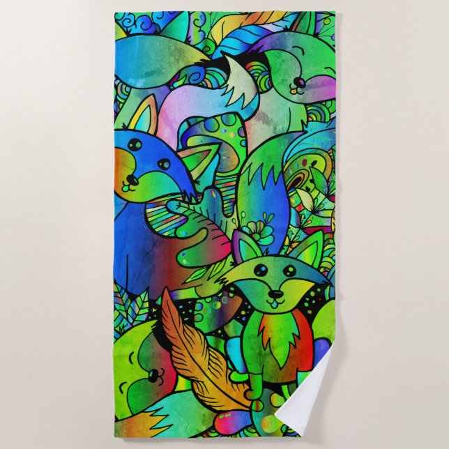 Getting Foxy Green Beach Towel (Front)