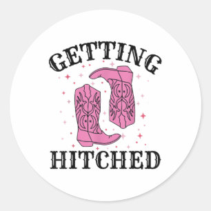 Getting Hitched Bride Groom Wedding Bachelorette P Classic Round Sticker