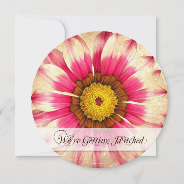 Getting Hitched Pink Daisy Round Wedding Invites (Front)