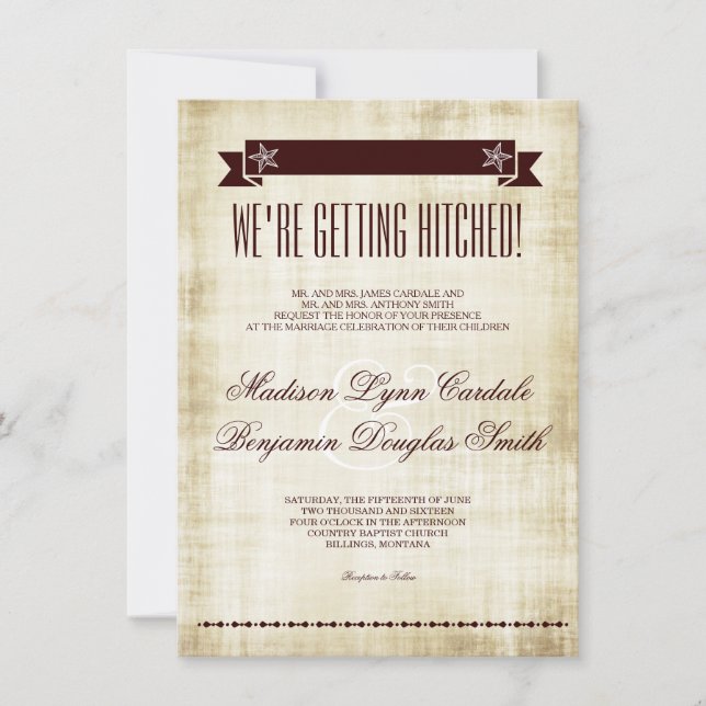 Getting Hitched Rustic Country Wedding Invitations (Front)