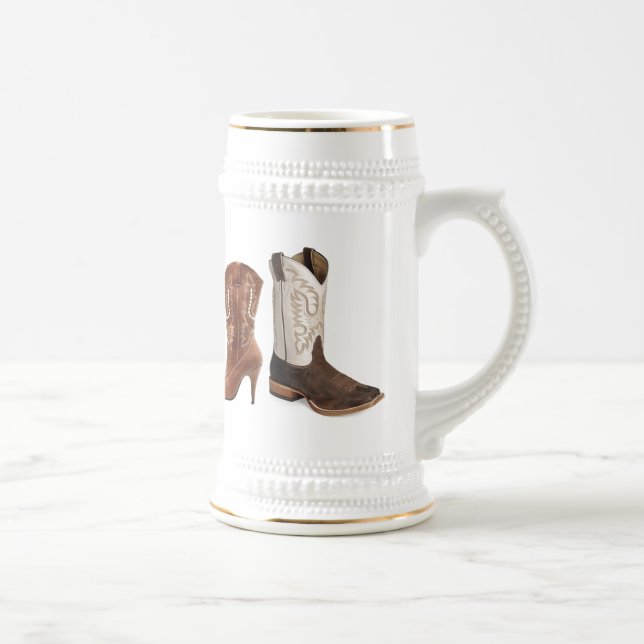 getting hitched western cowboy boots wedding beer stein (Right)