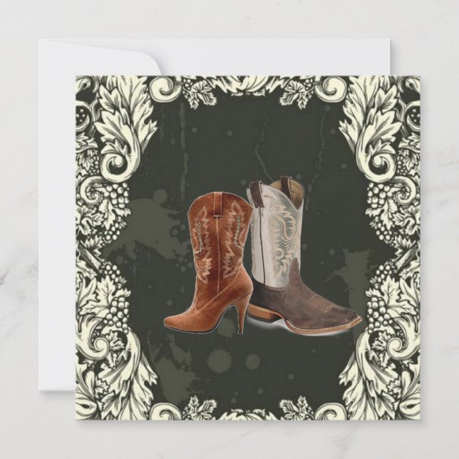 getting hitched western cowboy boots wedding invitation (Front)