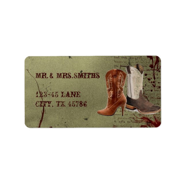 getting hitched western cowboy boots wedding label (Front)