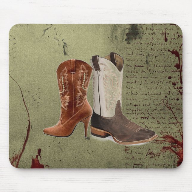 getting hitched western cowboy boots wedding mouse pad (Front)