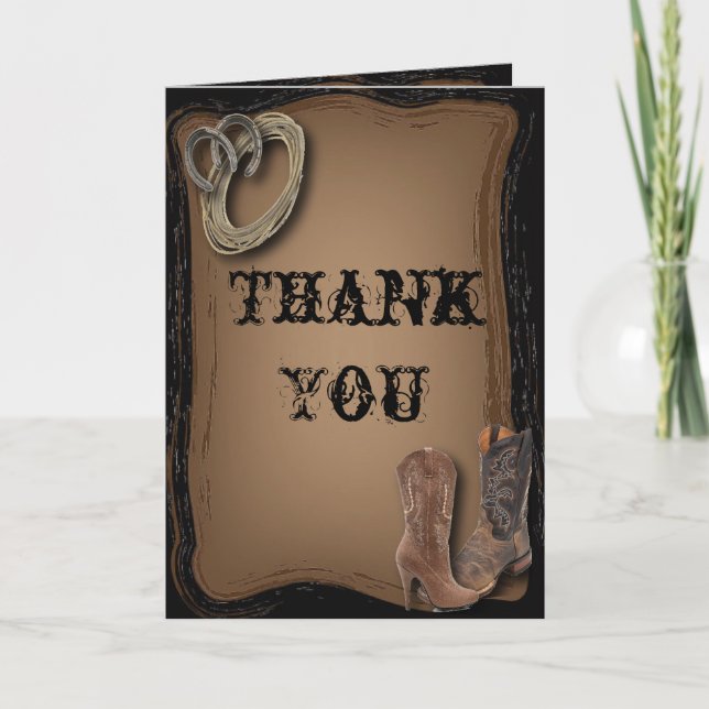 getting hitched western cowboy boots wedding thank you card (Front)