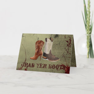 getting hitched western cowboy boots wedding thank you card