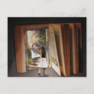 Getting Lost in imagination while reading book Postcard