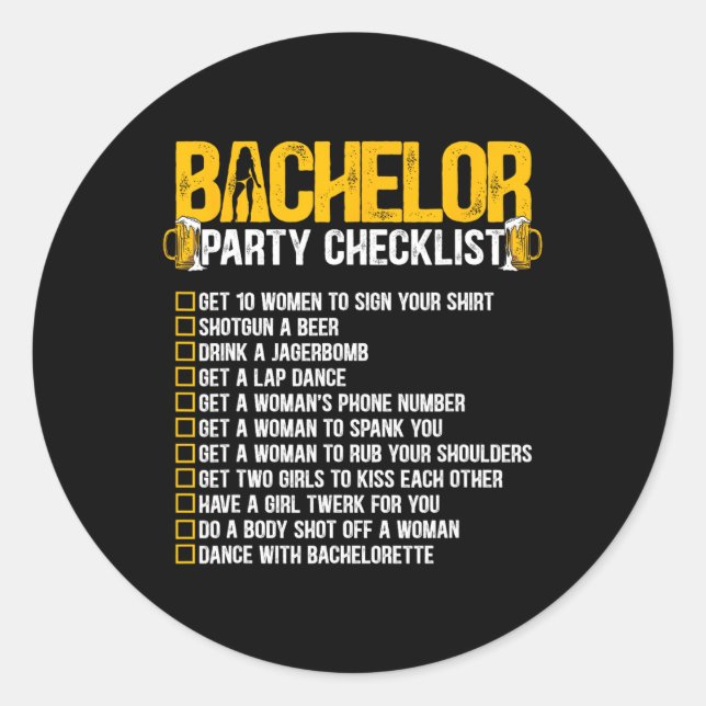 Getting Married Groom Funny Bachelor Party Checkli Classic Round Sticker (Front)