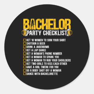 Getting Married Groom Funny Bachelor Party Checkli Classic Round Sticker