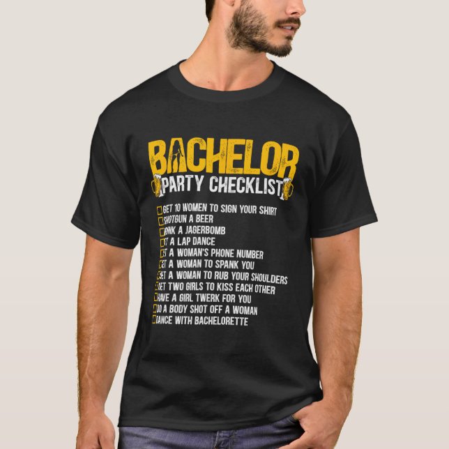 Getting Married Groom Funny Bachelor Party Checkli T-Shirt (Front)