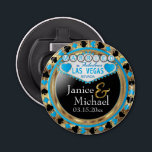 Getting Married in Las Vegas - Baby Blue Bottle Opener<br><div class="desc">Bottle Opener. Featured in a married in Las Vegas style design with a baby blue and faux gold metallic look ready for you to personalise. More colours are available. 📌If you need further customisation, please click the "Click to Customise further" or "Customise or Edit Design"button and use our design tool...</div>