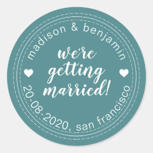 Getting Married Save the Date Dark Teal Classic Round Sticker