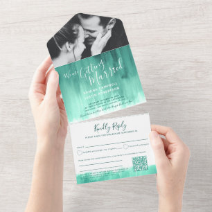 Getting married wedding photo emerald rsvp QR All In One Invitation