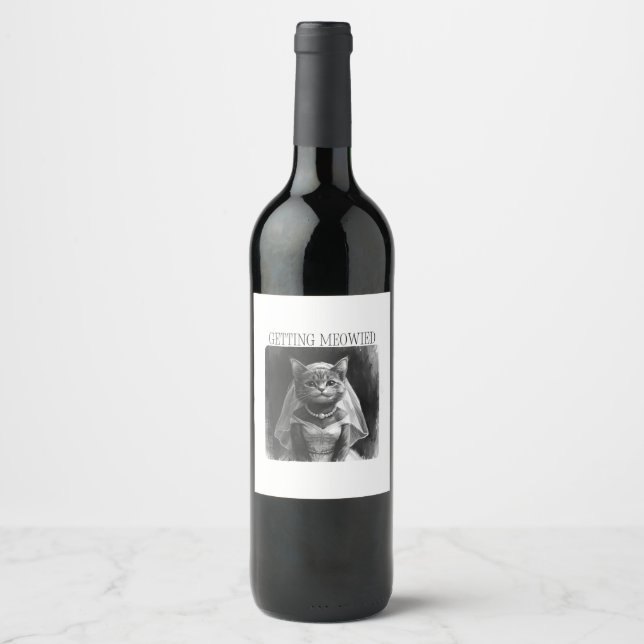 Getting Meowied – Funny Bachelorette Design  Wine Label (Front)
