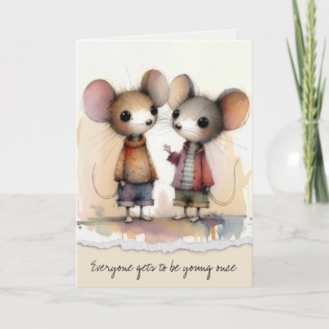 Getting Old Birthday Watercolor Mice Card (Front)