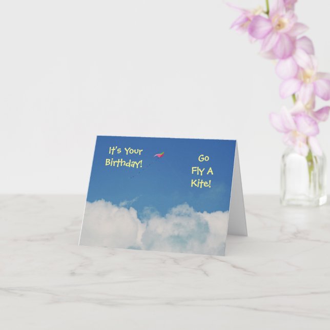"GETTING OLDER BIRTHDAY HUMOR, GO FLY A KITE" CARD (Orchid)