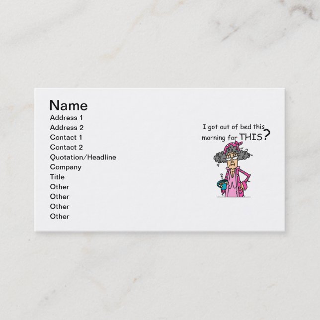 Getting Out of Bed Humour Business Card (Front)